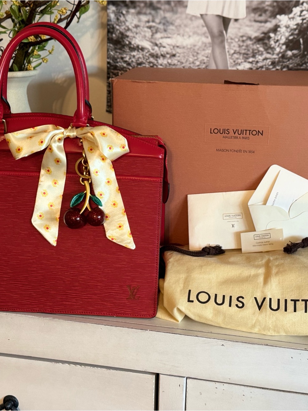 Louis Vuitton Red Epi Leather Riviera bag with box, dustbag, receipt, and COA!